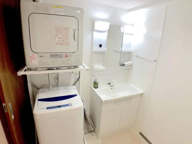 客室の洗濯機・乾燥機と洗面台